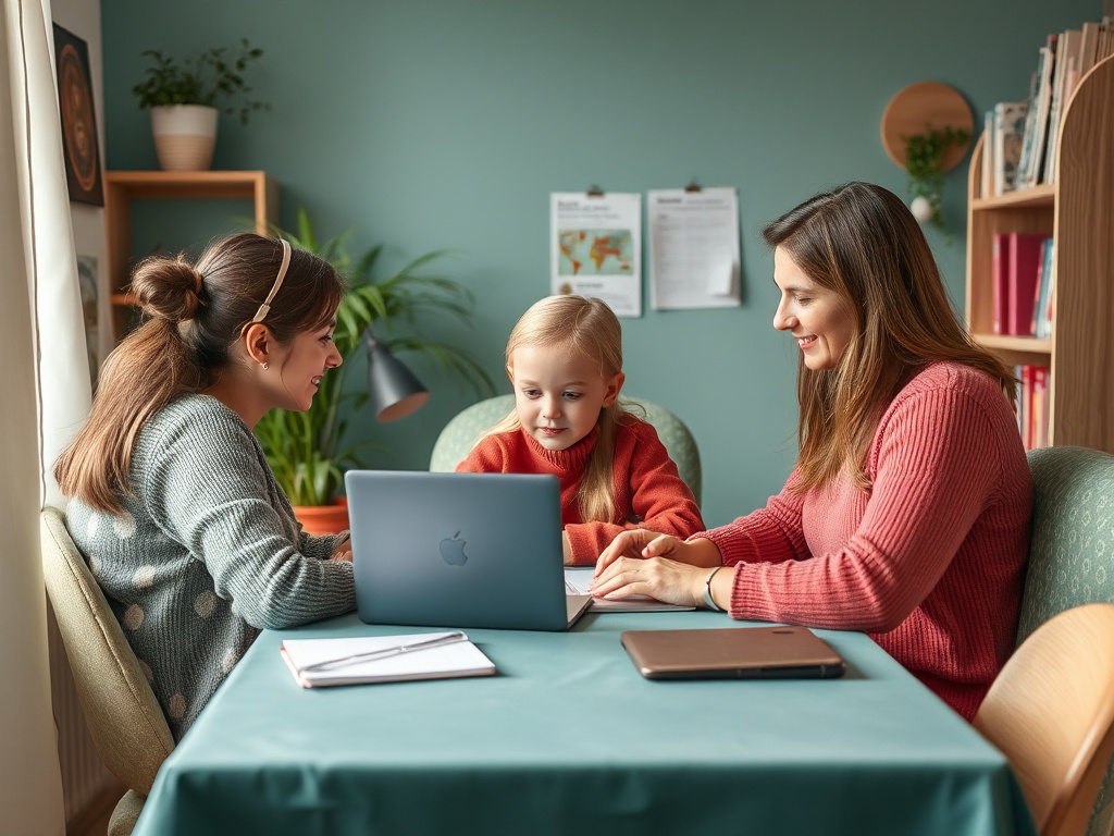 На изображении три человека занимаются улучшением образовательных навыков за компьютером.
